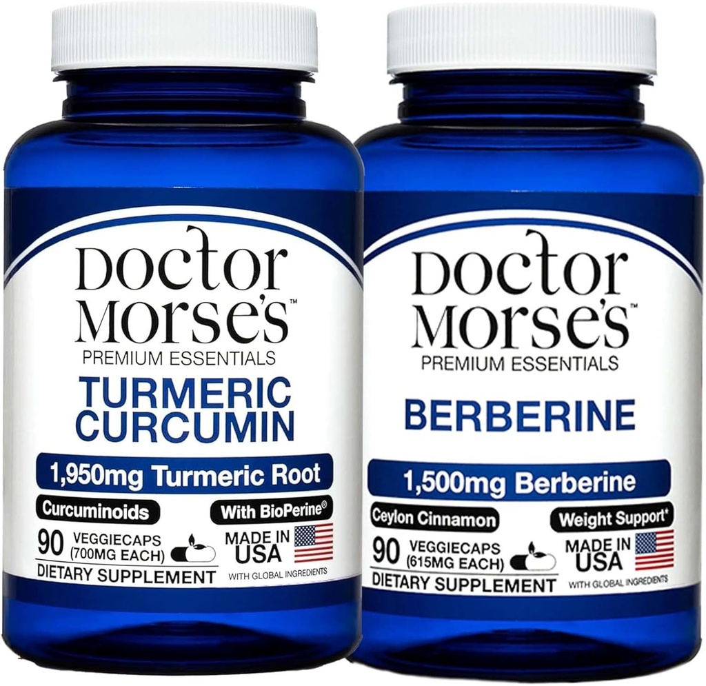 Turkumínový kurkumín Dr. Morsea 1950mg & Berberine 1500mg Bundle - Spoločná podpora, zdravý metabolizmus a imunitné posilnenie s BioPerine & Ceylon škorica, FDA-Registered, NSF-Certified 90 Kapsule