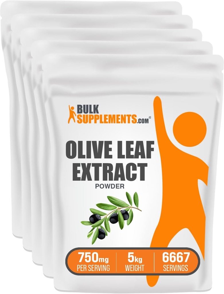 BulkSupplements.com Olive Leaf Extract Powder - Bylinné doplnky, Antioxidant Zdroj, Olive Leaf Powder - Gluten Free, 750mg per Serving, 1kg (2,2 lbs) (Pack of 5)