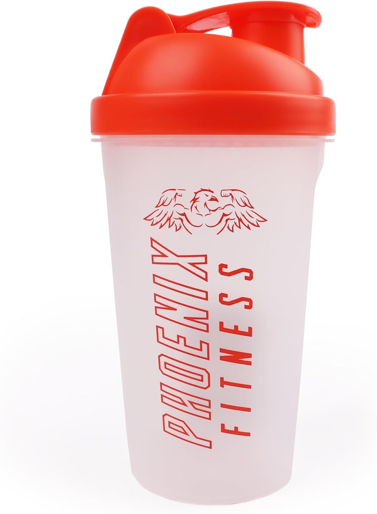Fitness Phoenix Protein Shaker Fľaša - 500ml Netesný Fľaša so skrutkovacím vrchným vešiakom a sieťkou - umývačka riadu Bezpečná BPA Bezplatná fľaša Šport a gym - oranžová