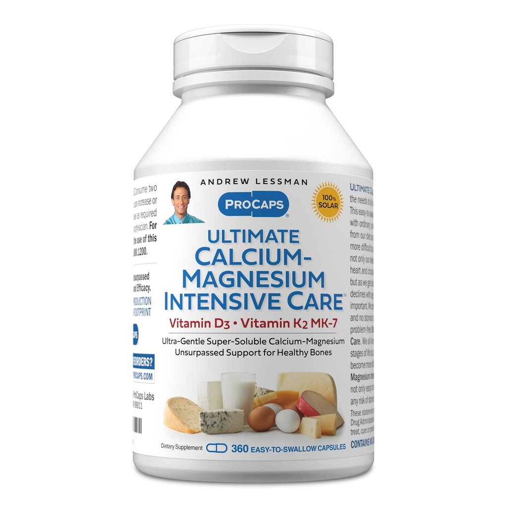 ANDREW LESSMAN Ultimate Calcium Magnesium Intenzívna starostlivosť s vitamínom D3 & K2 MK7-120 mcg - 360 Kapsule  Jemné, ľahké prehltnúť, superrozpustné. Žiadne prídavné látky