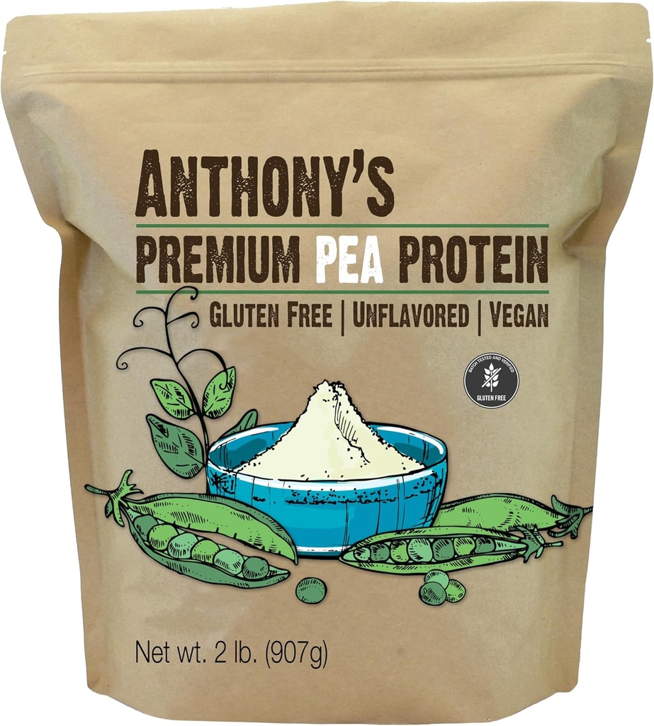 Anthony's Premium Pea Protein, 2 LB, Plant Based, Gluten Free, Unflavred, Vegan, Keto Friendly, Made from Peas