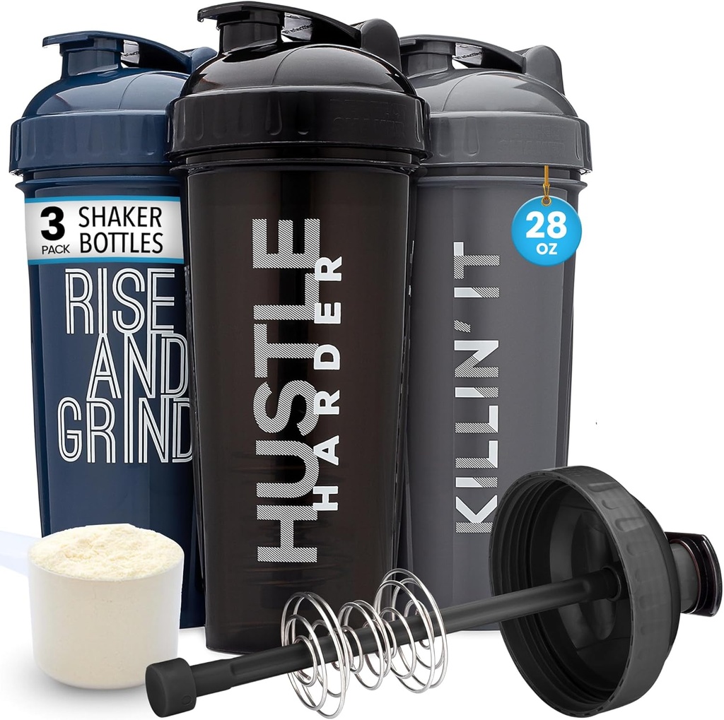 GOMOYO [3-Pack] 28-Ounce Shaker fľaša s akciou-Rod mixér 