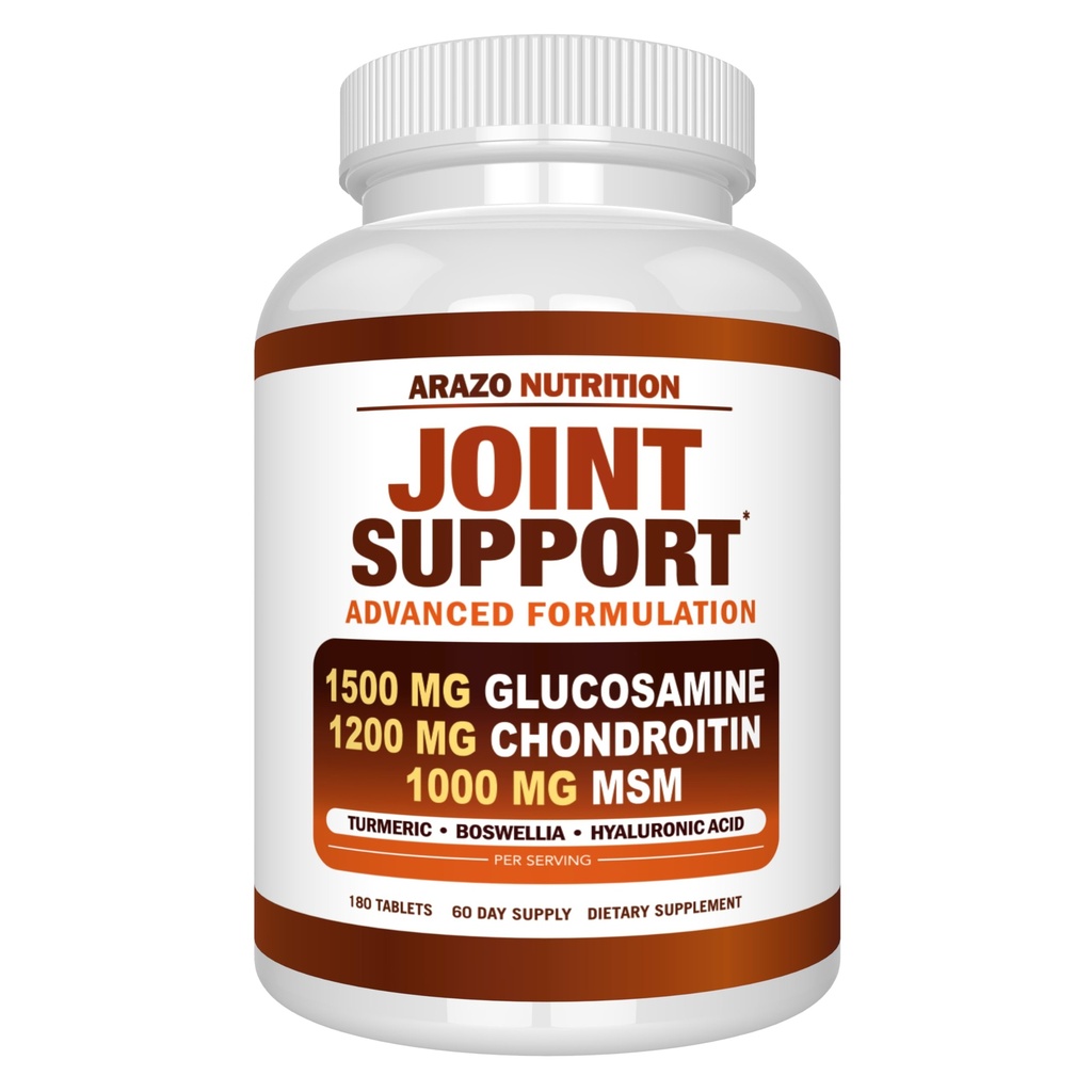 Arazo Nutrition Glucosamine Chondroitin Turmerica Msm Boswellia - Doplnková podpora pre úľavu 180 tabliet pre kosti, chrbát, kolená, ruky (180 tabliet)