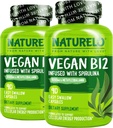 NATURELO Vegán B12 - Metyl B12 s organickým Spirulina - vysoká potencia vitamín B12 1000 mcg Metylkobalamín - podporuje zdravú náladu, energiu, zdravie srdca a očí - 90 kapsúl (Stock of 2)