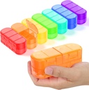 Family Pack Weekly (7 dní) Travel Pill Organizátor, 2/3/4 Times a day, Double-Sided Opening Design, Prenosné Pill Box pre ukladanie liekov / Vitamins / Fish Oils (7 Rainbow Varable Grids)