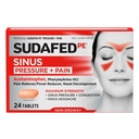 Sudafed PE Sinus Pressure + Pain Relief Tablets, Maximálna sila, Non-Drowsy, OTC Sinus Relief Medicine with Acetaminophen Pain Reliever & Fenylefrine HCl Nasal Dekongestant, 24 ct