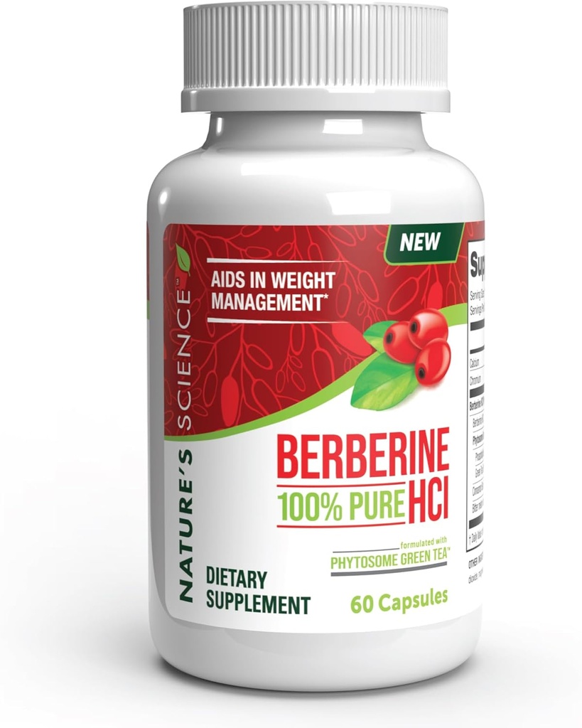 Veda o prírode Berberine HCL s Phytosome Green Tea for Weight Management, 100% Pure Clinical Grade Berberine HCL for Better Absorbtion - Pomáha metabolizmus, udržuje plnú pre dlhšie - 60 Caps