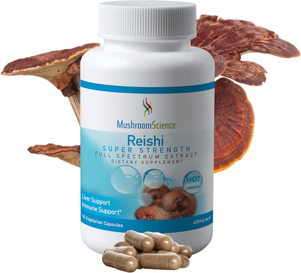 HubaScience Reishi Hubové kapsule, Super sila Full Spectrum Extract, Prírodné Huby Supplement pre dospelých, Hot Water Extracted Huby, Health Support, Vegetarian, 400MG, 90 CT