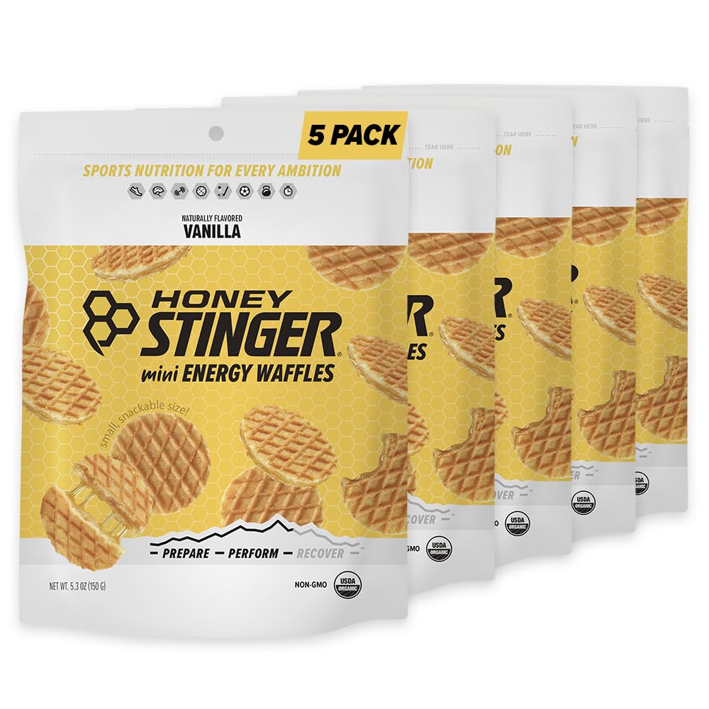 Honey Stinger Organic Mini Vanilla Waffles, Energy Stroopwafel pre cvičenie, vytrvalosť a výkon, Športová výživa pre domáce a telesné telo, Pred a po tréningu, 5 tašky, 26.5 Ounce