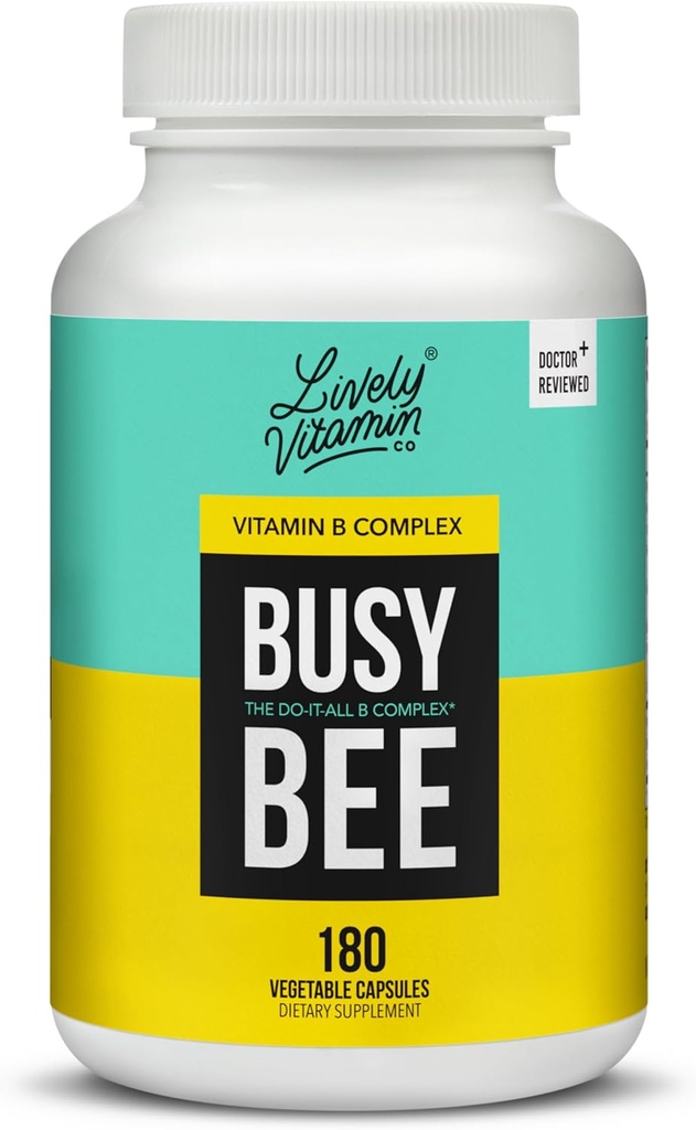 VITAMÍN CO. Zaneprázdnený včelí - Vysoko biologicky dostupný vitamín B komplex s cholín - energia - stres - mozog hmla - duševná jasnosť - oxidačné poškodenie - Dairy Soy Gluten Free - 180 Vegan Kapsule