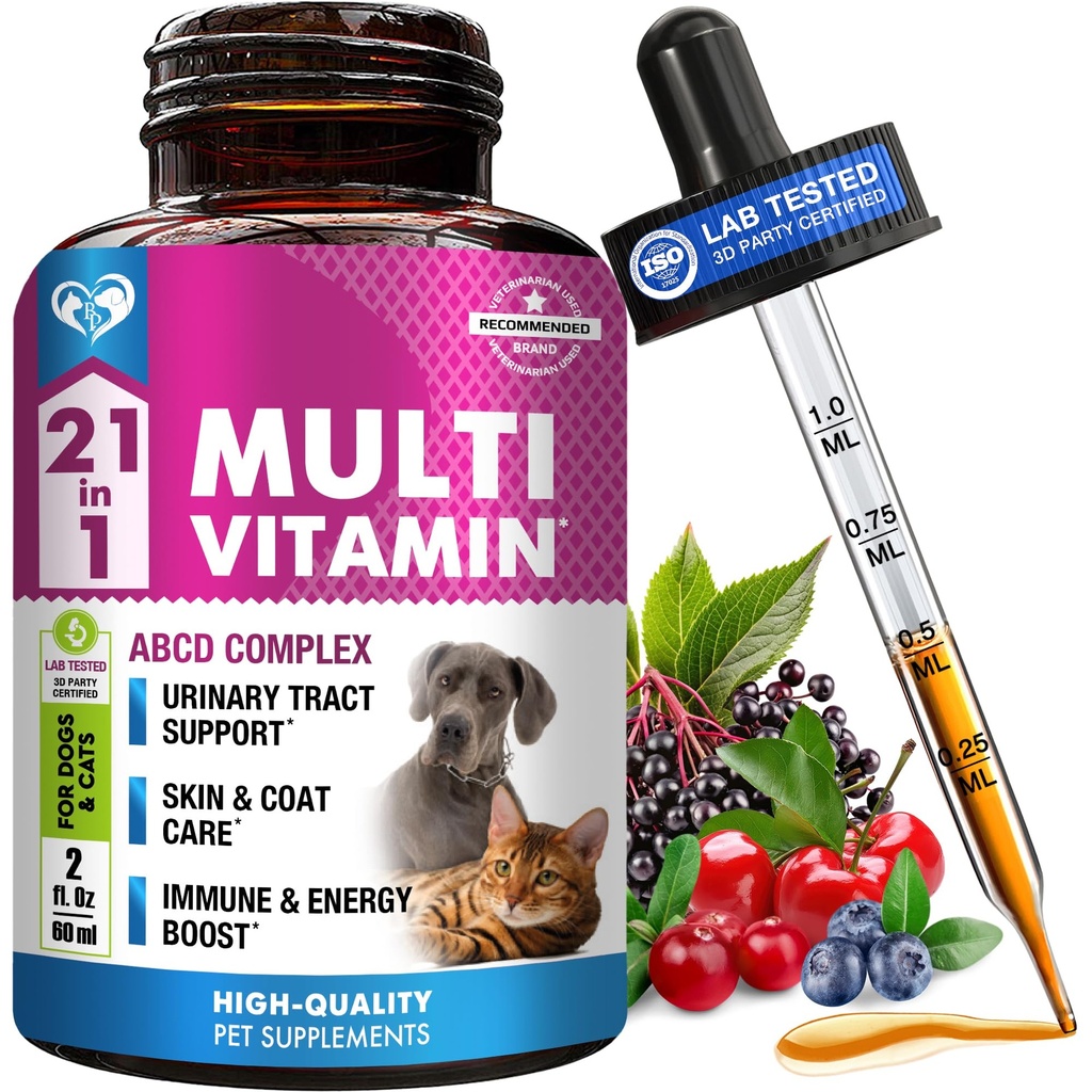 Mačka a pes Multivitamín Tekutina s glukozamínom a brusnicou 15 v 1 Zdravie doplnky pre močové Tract Obličky, močový mechúr, Hip & Joint, Koža & Coat 