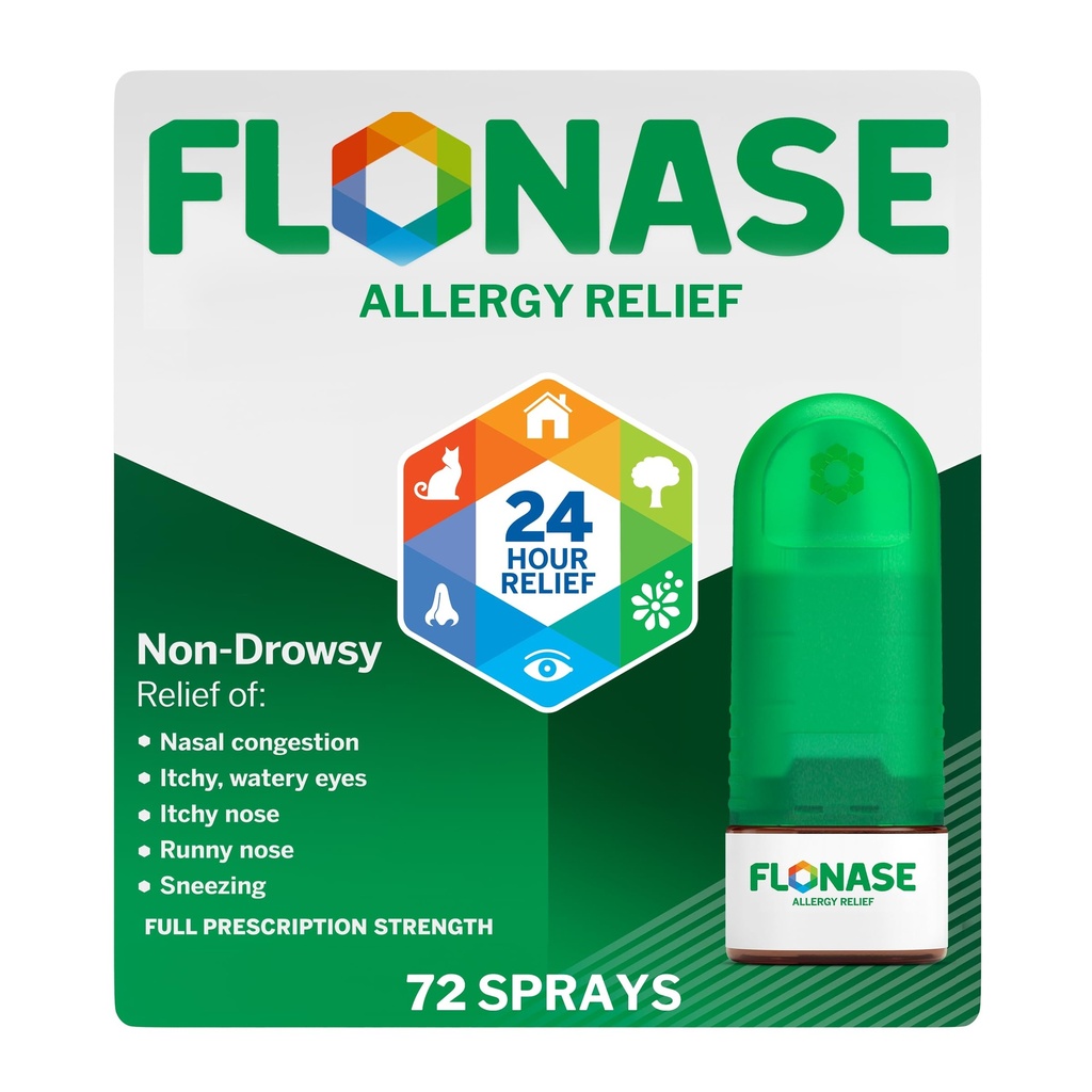 Flonase Alergická úľava Nosový sprej, 24 hodín Non Drowsy Alergy Medicine, Meraný nosový sprej - 72 Sprays - Pád a Sezónne Alergy Relief
