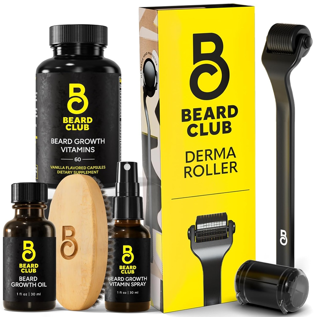 The Brada Club Derma Valček & Essential Brad Kit - Brada Valček, Brada olej, Brada sprej, Brada vitamíny