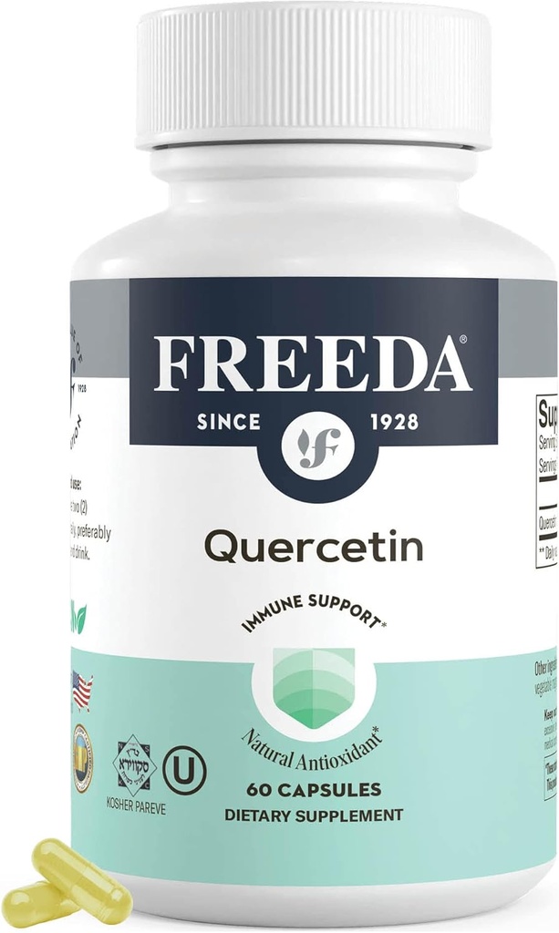 FREDA Quercetin 500mg - Pure Quercetin Supplement for Histamín & Immune Support, Heart Health & Antioxidant Benefits - Gluten Free, Vegan Health Supplement for Adults Kosher Certified (60 Kapsule)