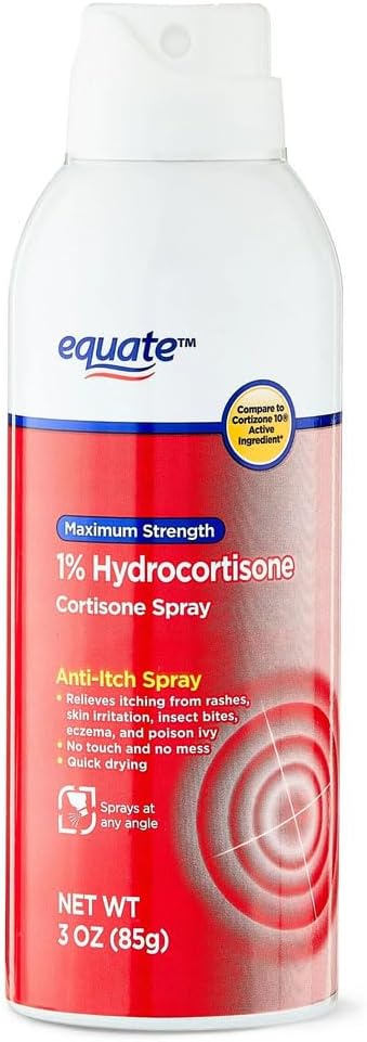 Maximálna sila 1% hydrokortizón, s Aloe, kontinuálny sprej, podľa Equate, v porovnaní s Cortisone-10 Quick Shot
