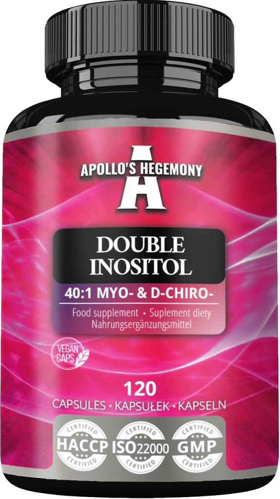 APOLLO'S HEGEMONY Double Inozitol 120 Vegan Kapsule - Myo-Inozitol + D-Chiro-inozitol v Optimal 40:1 Pomer - 615 mg v kapsule - 4 mesiace Supplement - Vitamín B8 Supplement