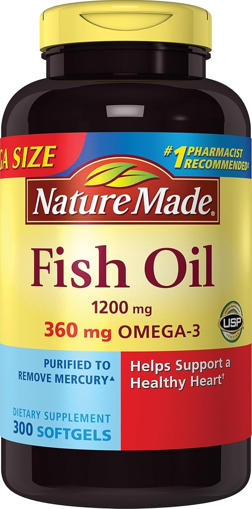 Nature Made 1200mg Fish Oil, 2400 per Serving, 360mg of Omega-3, 300 Softgels, 300 Count (Pack of 1)