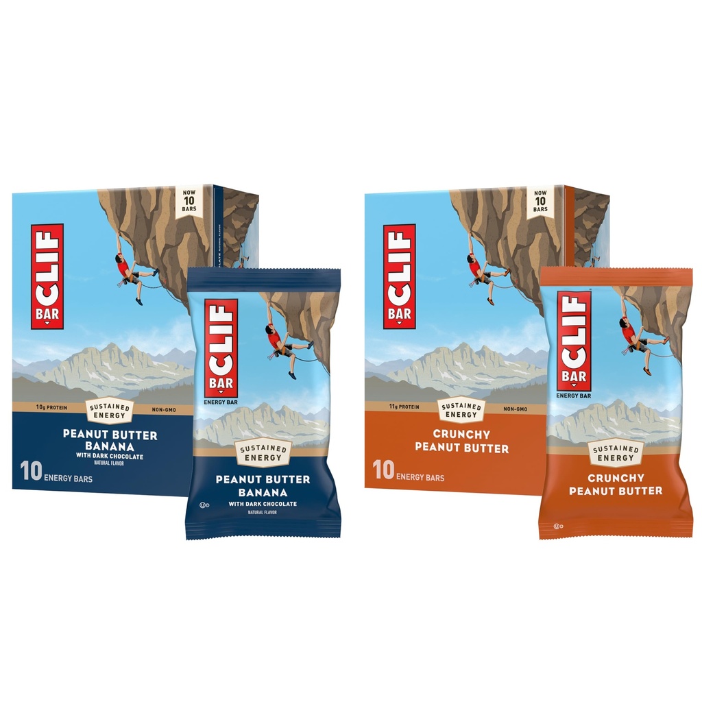 CLIF BAR - Energetické proteínové tyčinky - Chrumkavé arašidové maslo a arašidové maslo Banana s tmavou čokoládou - balenie odrody - vyrobené z organického ovsa - energetické tyčinky - non-GMO - (20 balení)