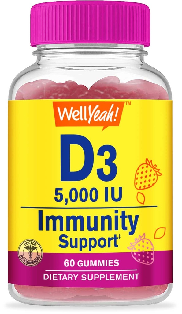 Dobre, vitamín D3 5000 IU (125 μg) Extra strenght Gummies -pre zdravie kostí, imunitný posilňovač, kosti a zuby Podpora -Non GMO, Gluten Free, Nut Free, Vegetarián -jablková chuť -60 Gummies