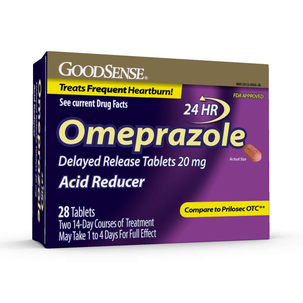 GoodSense Omeprazol Tablety s oneskoreným uvoľňovaním 20 mg, Redukcia kyseliny, liečba časté pálenie záhy, 28 počet