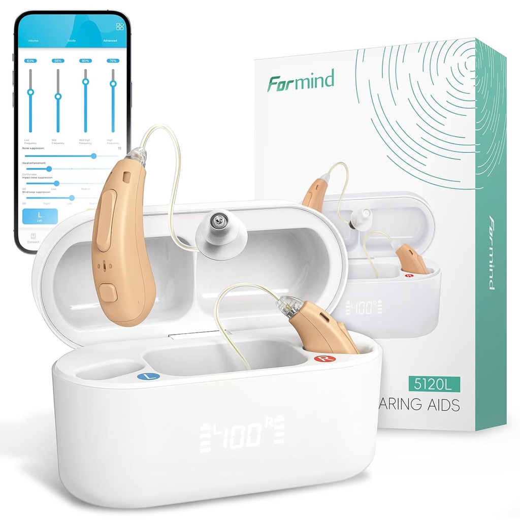 Formind Nabíjateľné sluchové pomôcky pre seniorov - Pokročilý prijímač v kanáli (RIC) Design, 16-Channel Digital Sound, zvukovo-zrušenie, 2-hodinový rýchly náboj pre 60-hodinové použitie, Superior kvalita zvuku