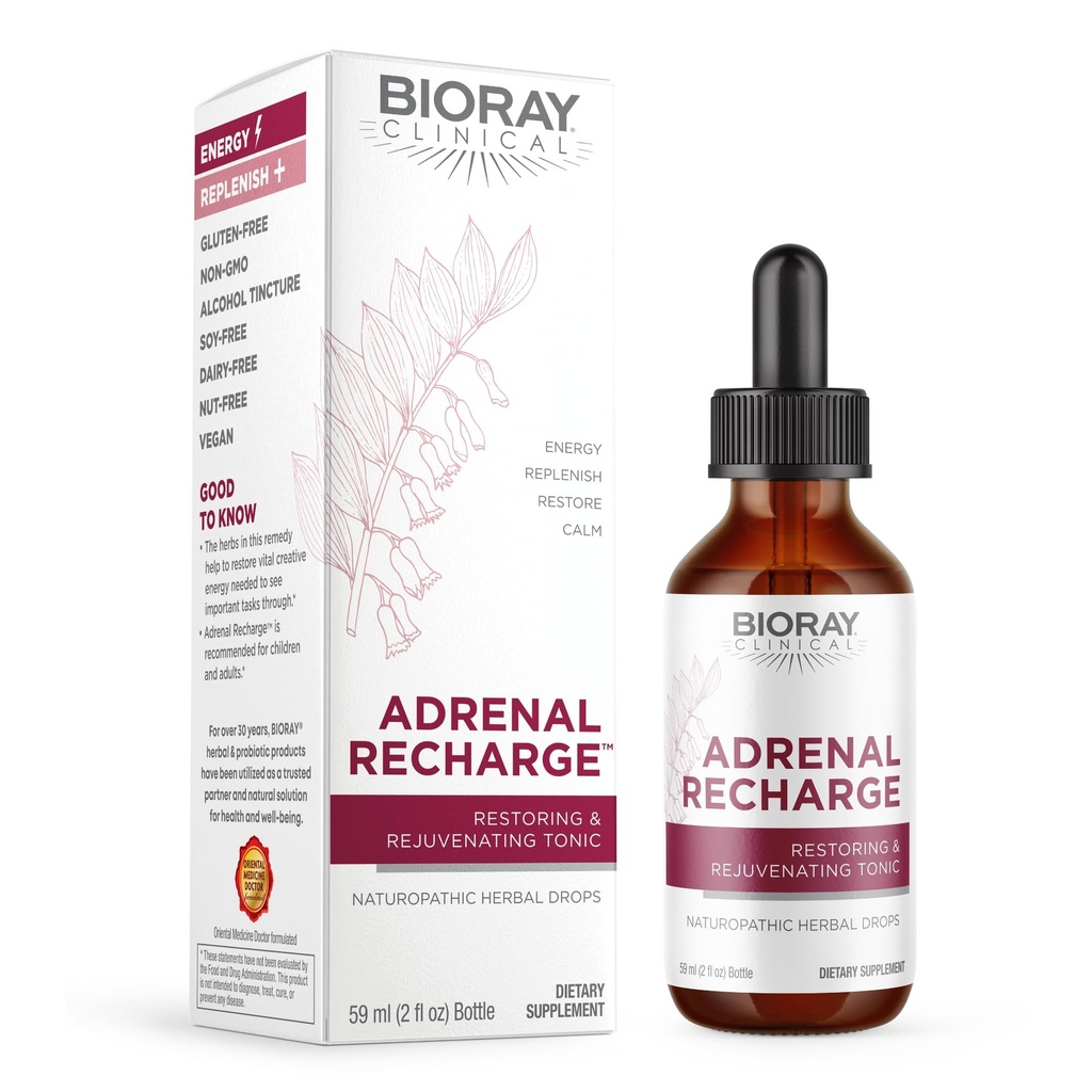 BIORAY Clinical Adrenal Dobitie - 2 fl oz - Obnovenie a omladzovanie alkoholu Tinktúra - non-GMO, Vegan, Gluten Free