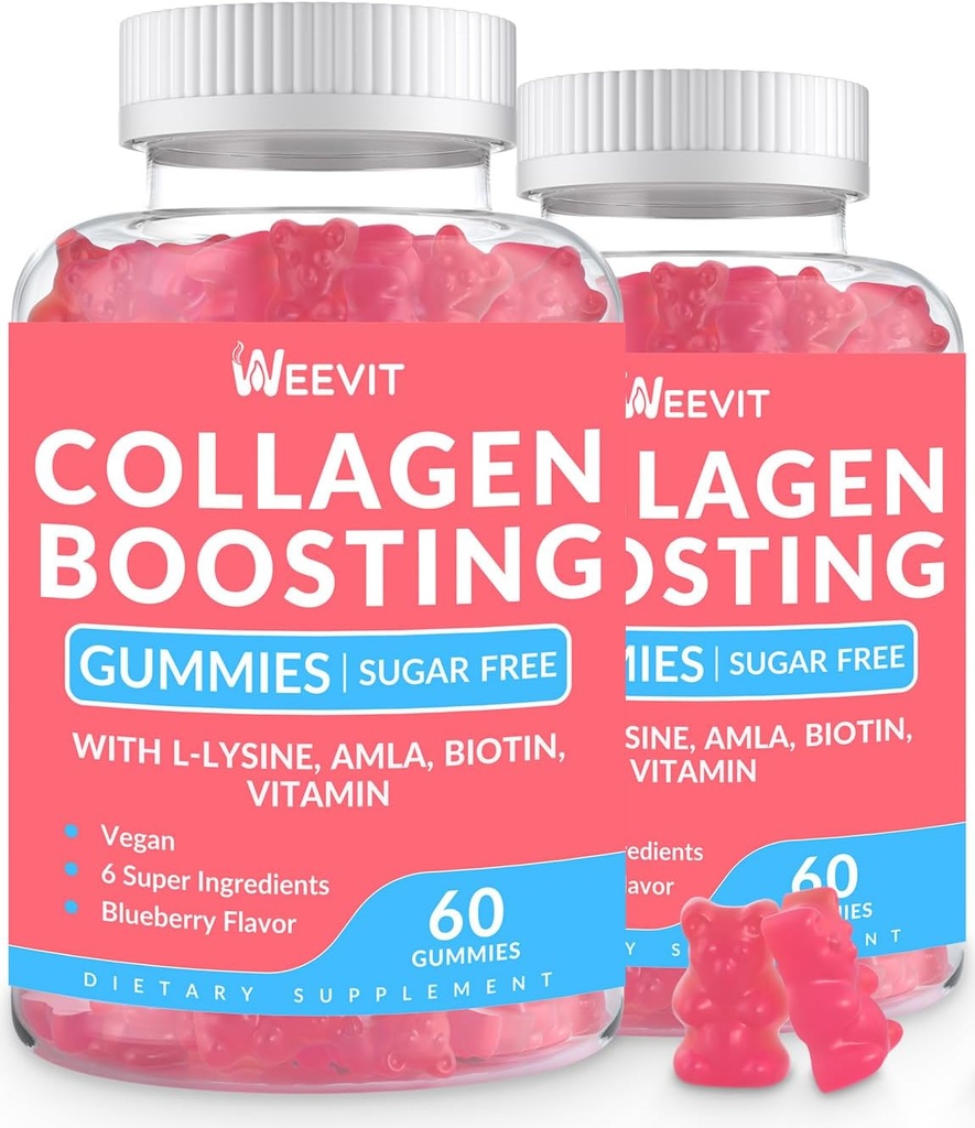 Collagen Posilnenie Gummies, Vegan Collagen Gummies pre ženy s L-lyzín, Amla, Biotin, Vitamín C, A, E, Collagen Booster Gummies Supplement for Hair Skin Nails