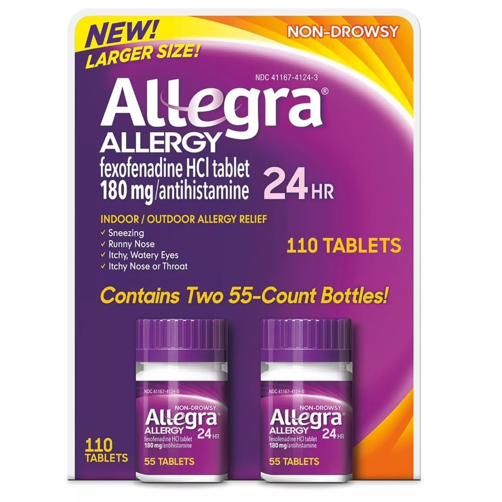 Allegra 24 hodín Indoor and Outdoor Allergy Relief 180 mg 55 tabliet, balenie 2 (110 ct.)