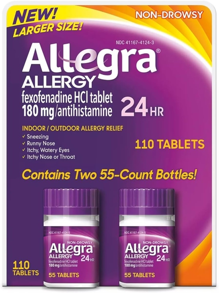 Allegra 24 hodín Indoor and Outdoor Allergy Relief 180 mg 55 tabliet, balenie 2 (110 ct.)
