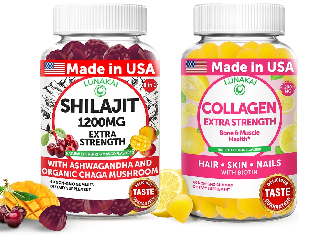 Lunakai USA Made Shilajit & Collagen Extra sila Gummies Bundle 