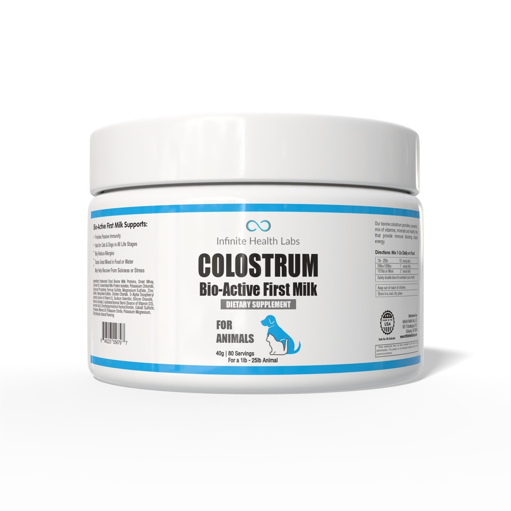 Bio-Active Bovine Colostrum pre psy, mačky, šteniatka, Kittens & Domáce zvieratá - Denné Colostrum Powder Supplement 40g (80 Servisov)
