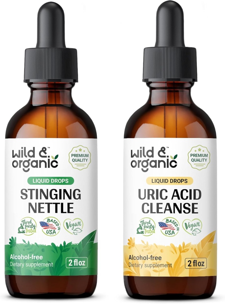 Wild & Organic Stinging Nettle Root Tinture 2 fl oz & Kyselina močová Cleanse Tinture 2 fl oz