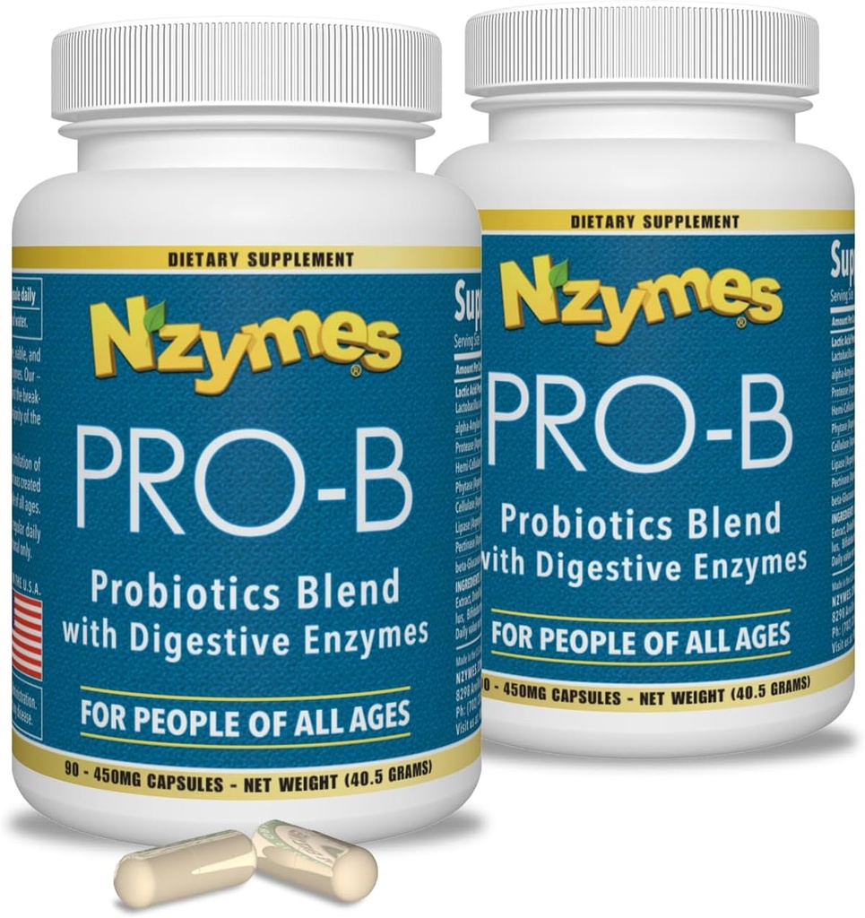 Nzymes® Pro-B probiotiká a tráviace enzýmy pre trávivú rovnováhu, lepšie trávenie, poruchy trávenia a zápcha (180 Total Caplets) - Vyrobené v USA