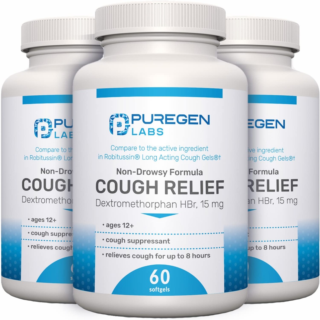 P Puregen Labs Cough Relief for Adults Dextrometorfan HBr 15mg 