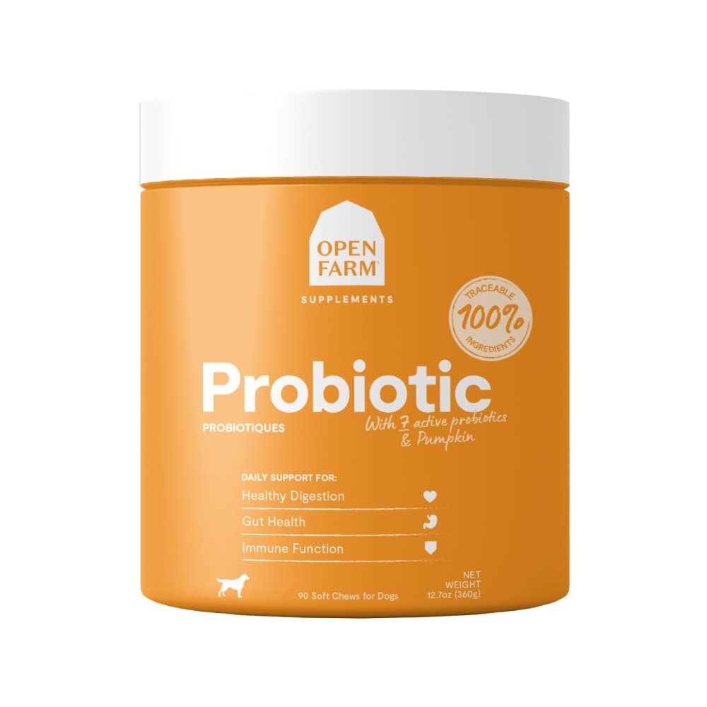 Open Farm Probiotické žuvačky, pes doplnok, Psie vitamíny, podporuje normálne Flora a Bowel pohyb pomocou stopovateľné a Vet-vylepšené zložky, 12,7 oz, 90 Počet