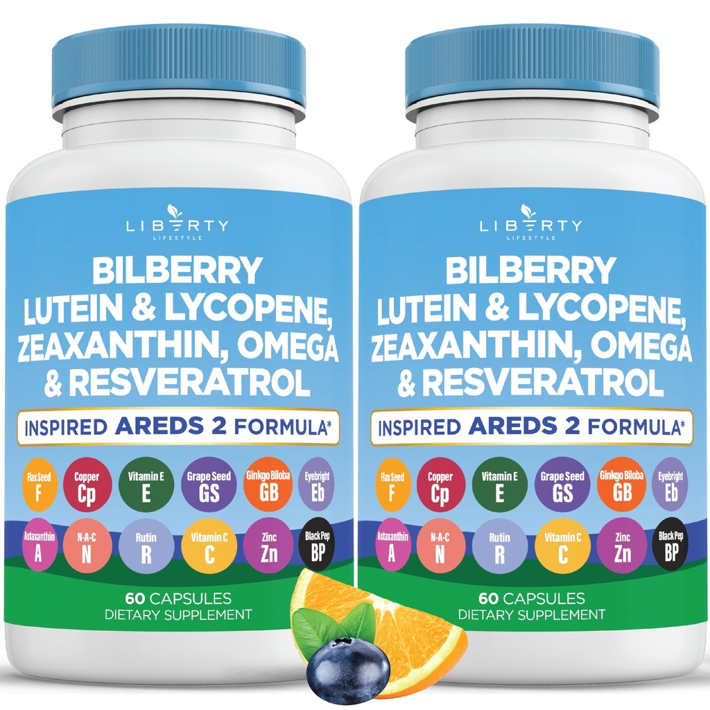 Vitamíny v oblasti zdravia očí s čučoriedkami, luteínom a zeaxantínom, lykopénom, resveratrolom, extraktom z hroznových semien, ľanovým semenom, astaxantínom- AREDS 2-120 kapsuly