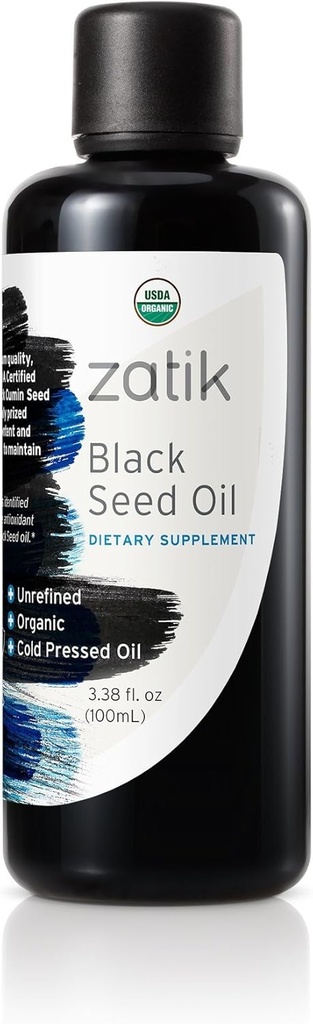 Zatik Naturals - Black Seed Oil, Unrefined, USDA Organic, Cold-Pressed - Higher EFAs, Serving Natural Immune Booster and All-Natural Defense Mechanism. 3.38 fl oz