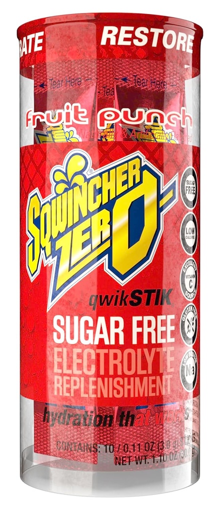 Sqwincher Zero Qwik Stik, Fruit Punch, Bez cukru, Nízka kalórií, Nízky obsah sodíka Elektrolytu Replacement Powder Hydratácia Nápoje Mix, 11 obj. Paket (Stock of 200)