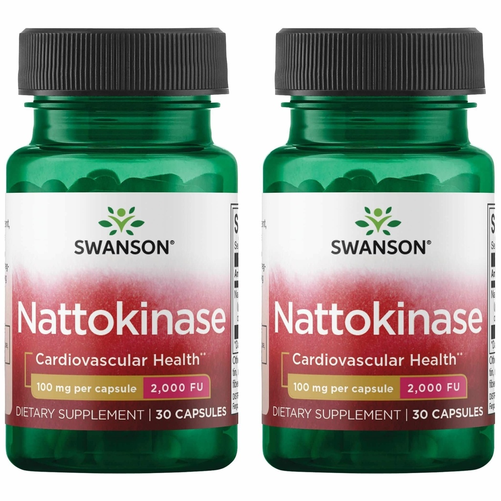 Swanson Nattokináza 2000 Fibrinolytické jednotky 100 miligramov 30 kapsúl Enzyme (2 balenia)
