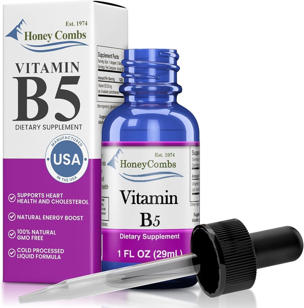 Vitamín B5 Kvapalné kvapky kyseliny pantoténovej - vyrobené v USA - 500% DV na porciu - 36 porcií na kontajner - Skvelé pre mužov, ženy, deti - Vegánske tekuté vitamíny - veľkoobjemové veľkosti tiež k dispozícii