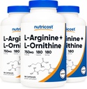 Nutricost L-arginín L-ornitín 750 mg; 180 kapsúl (3 fľaše)