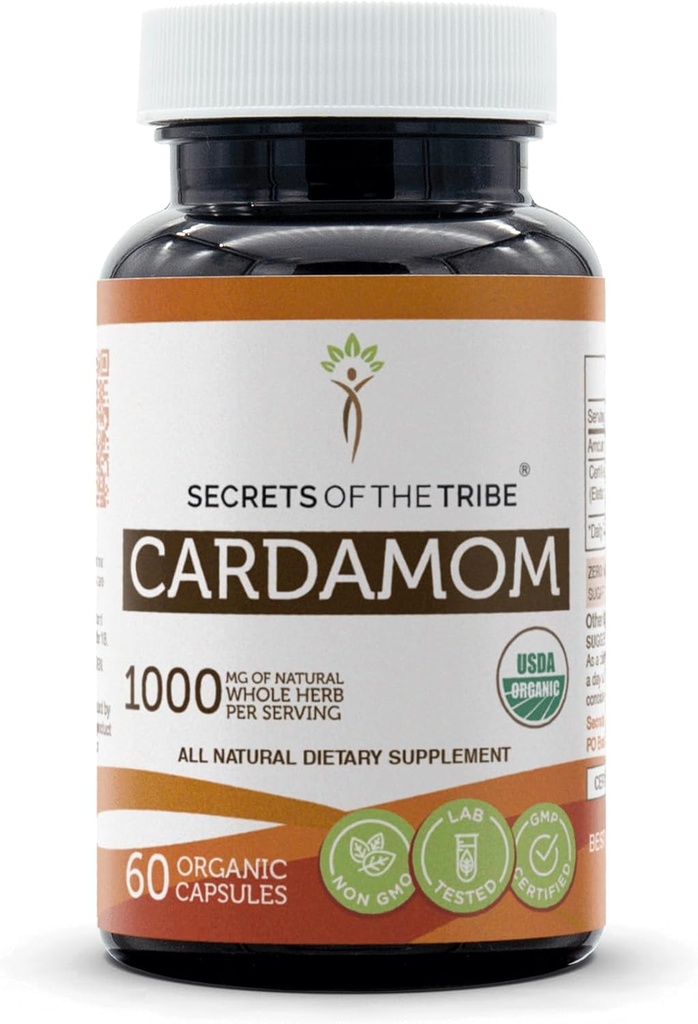 Tajomstvá Tribe Cardamom 60 Kapsule, vyrobené z rastlinných kapsúl a USDA Organic Cardamom (Elettaria cardamomum) Sušené Pod (60 Kapsule)