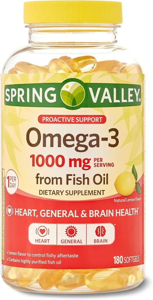 Jarné údolie Omega-3 1000 mg z rybieho oleja, srdca, zdravia mozgu, citrónu 180 Softgels