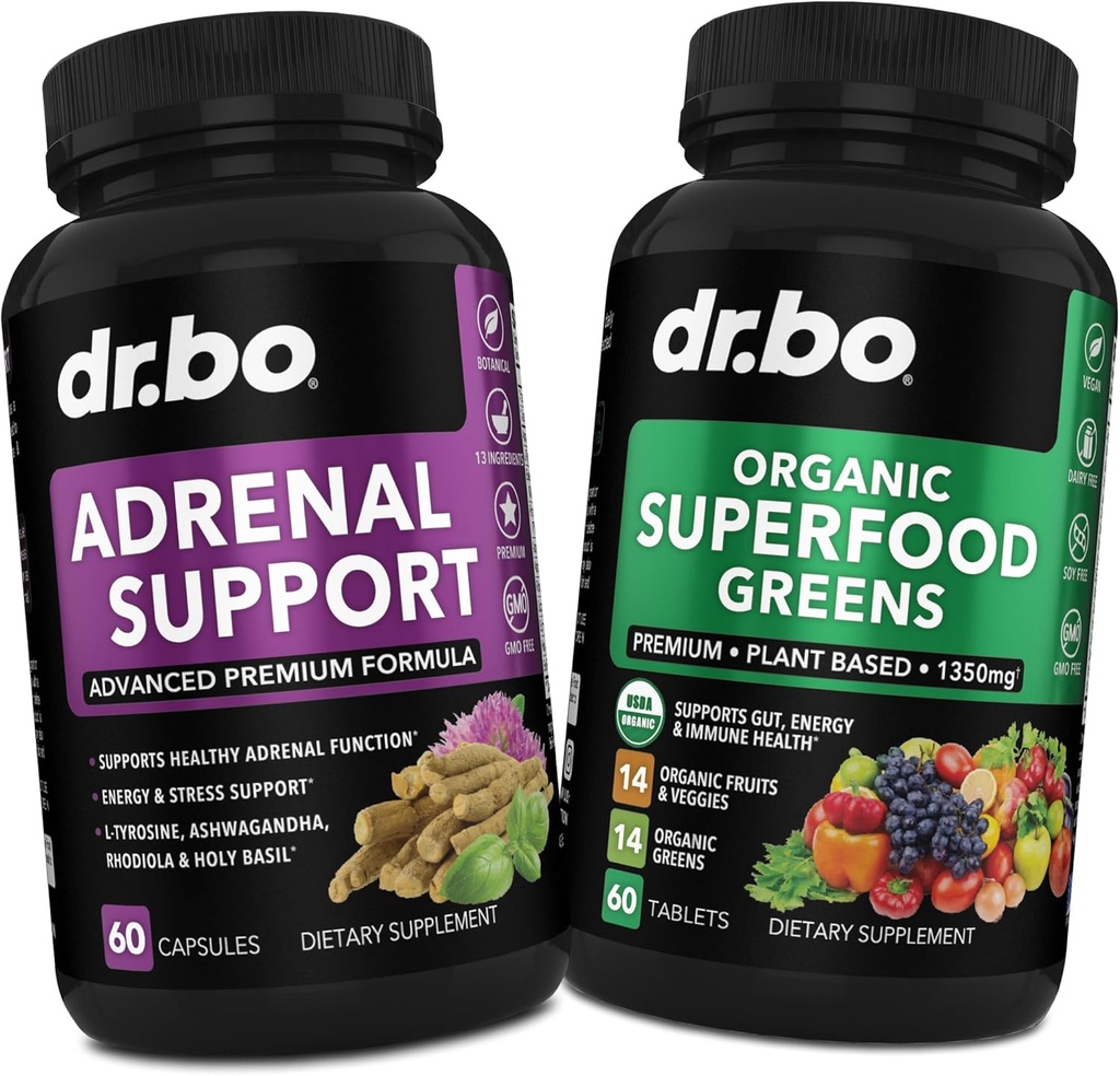 Adrenal Support & Organic Superfood Greens & Fruit Supplements - Daily Energy Super Food Fruits and Veggies Supplement Tablets Plus Zeleninové potraviny