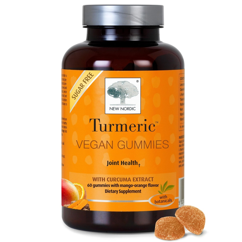NOVÉ NORDIC Turmeric Curcumin Gummies, bez cukru, 300 mg Turmerica doplnok pre mužov a ženy, podporuje normálne fungujúce kĺby, kolená, plece, Mango Orange, 60 gróf