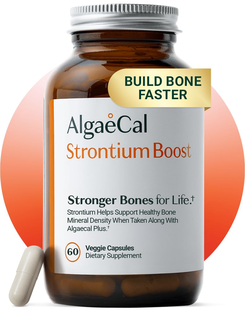 AlgaeCal - Stroncium Boost, Prírodné kalcium doplnok pre kostnej hustoty zvýšenie, Stroncium Citrate 680 mg, Ľahko sa prehĺtať pre zdravie kostí a kostnej sily, Gluten-free - 60 Veggie Caps- Vyrobené v USA