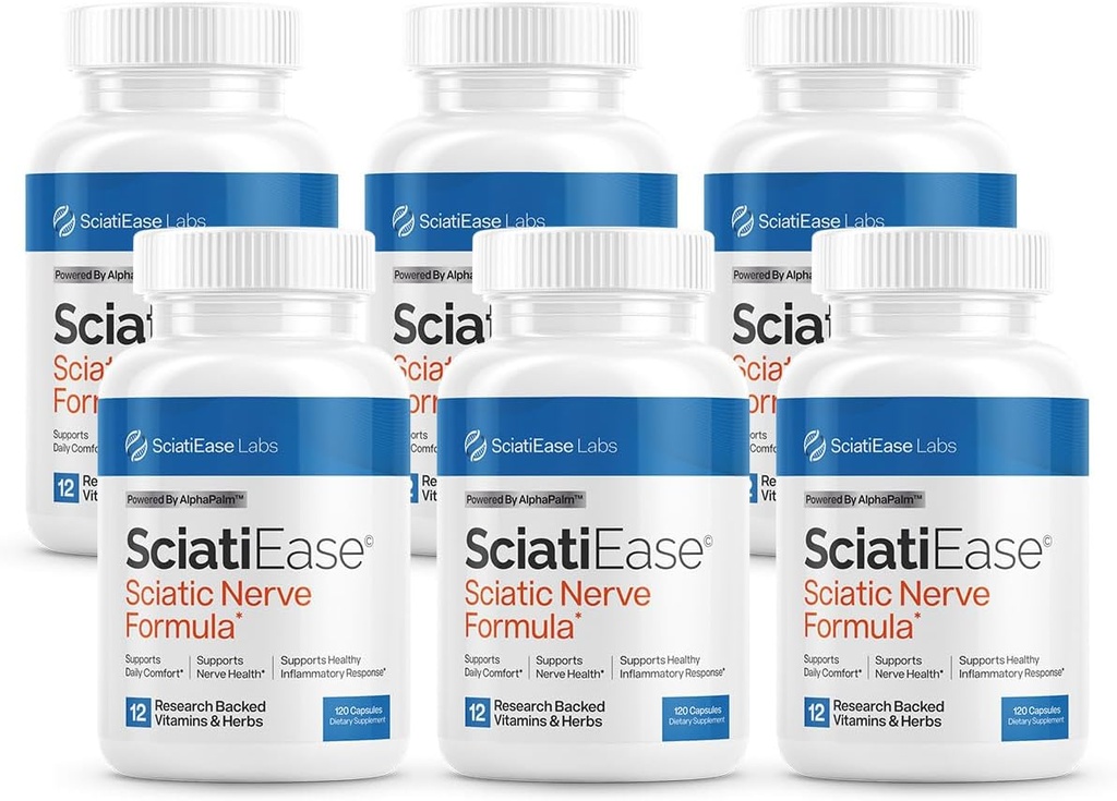 SciatiEase ischias Nerve zdravotná podpora doplnok - Nerve podpora Formula s AlphaPalm, Pea, vitamín B komplex, Alpha Kyselina lipová 300 mg - 6 fliaš