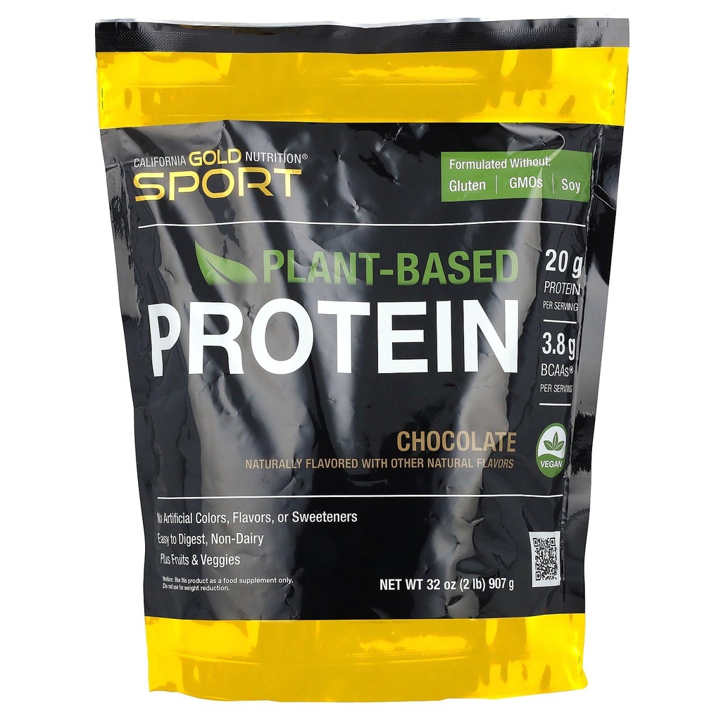 Kalifornia Gold Nutrition Sport, Plant-Based Protein with Organic Brown Ryce Protein Concentrate, Ľanseed, Chia Seed, Chocolate, 2 LB (907 g)