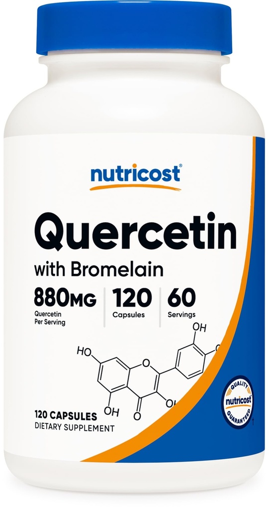 Nutricost Quercetin s hypromelínom, 880 mg Quercetin + 165 mg Hypromelain per serving, 120 kapsúl, 60 dávok (2 kaps per serving) - vegetarián, non-GMO a bez lepidla