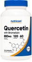 Nutricost Quercetin s hypromelínom, 880 mg Quercetin + 165 mg Hypromelain per serving, 120 kapsúl, 60 dávok (2 kaps per serving) - vegetarián, non-GMO a bez lepidla